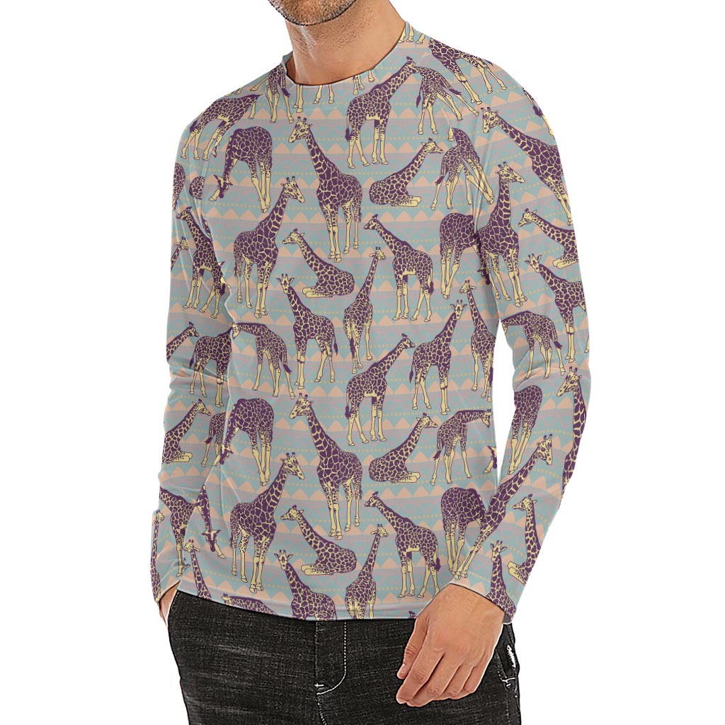 Aztec Giraffe Pattern Print Men's Long Sleeve Rash Guard