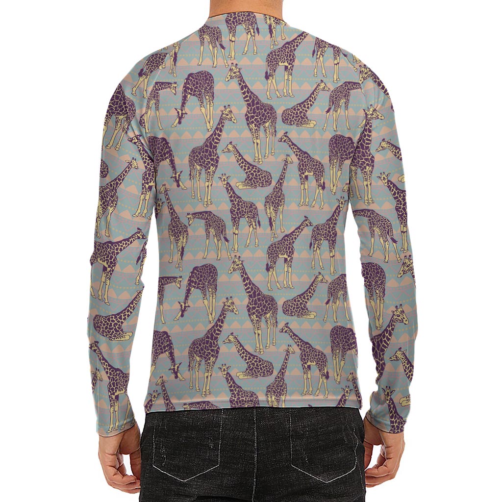 Aztec Giraffe Pattern Print Men's Long Sleeve Rash Guard