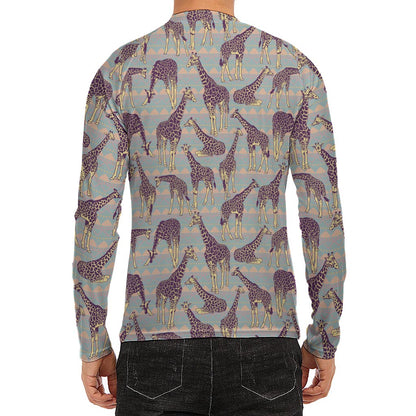 Aztec Giraffe Pattern Print Men's Long Sleeve Rash Guard