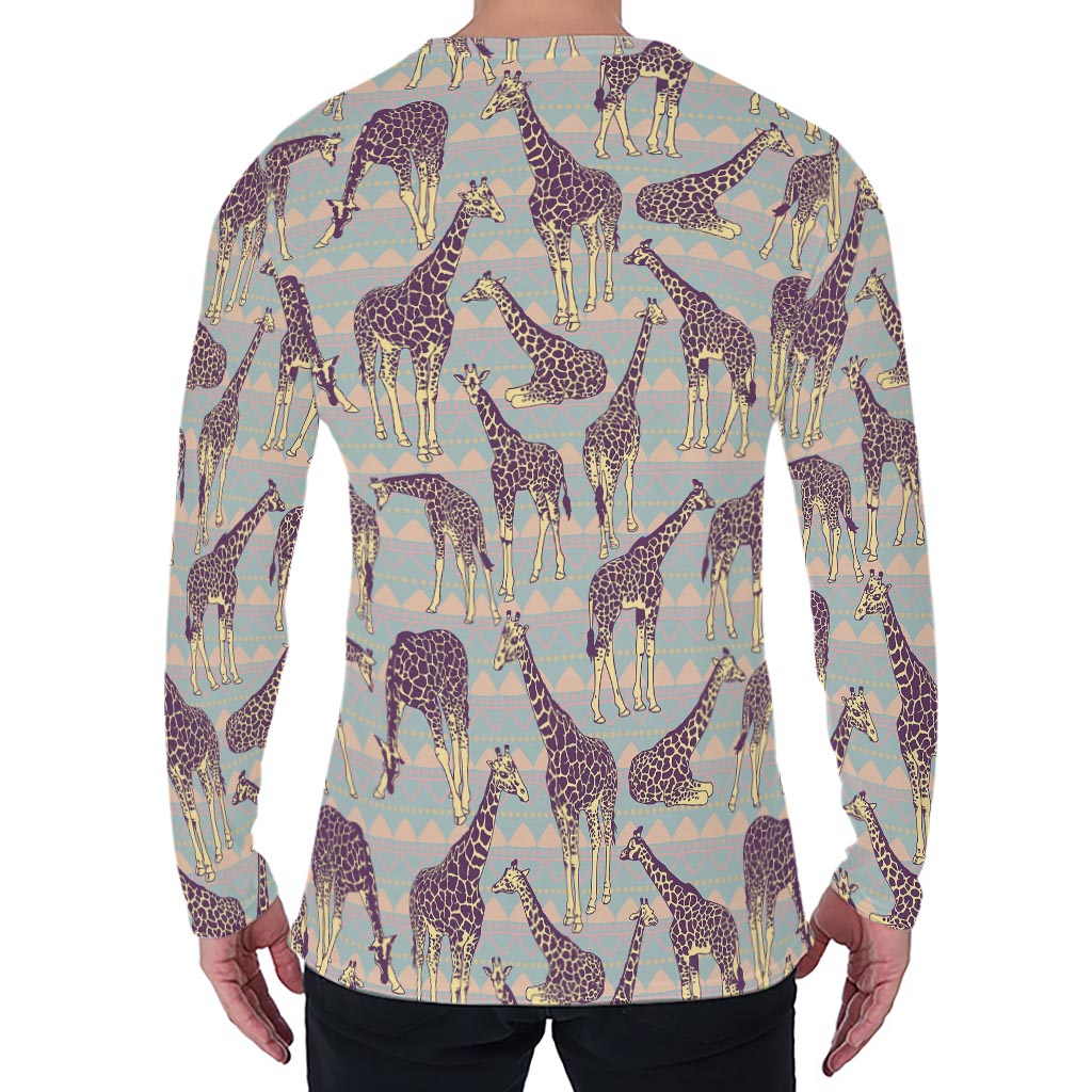 Aztec Giraffe Pattern Print Men's Long Sleeve T-Shirt