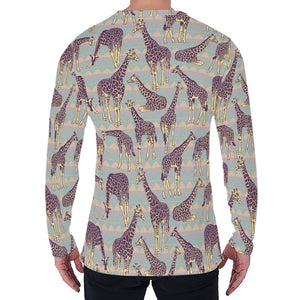 Aztec Giraffe Pattern Print Men's Long Sleeve T-Shirt