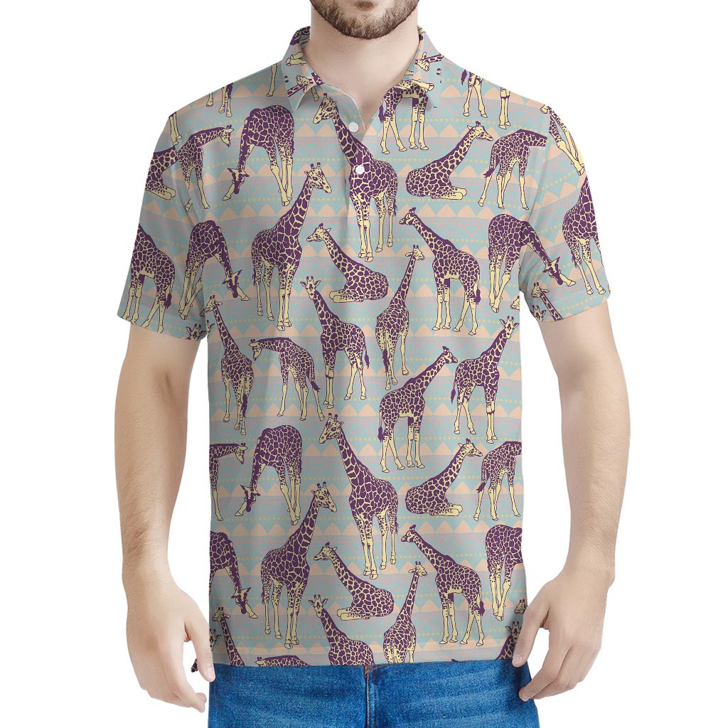 Aztec Giraffe Pattern Print Men's Polo Shirt