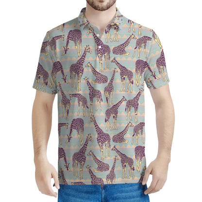 Aztec Giraffe Pattern Print Men's Polo Shirt