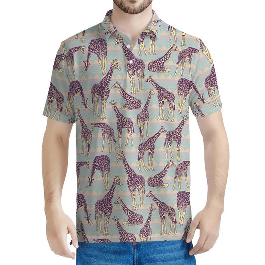 Aztec Giraffe Pattern Print Men's Polo Shirt