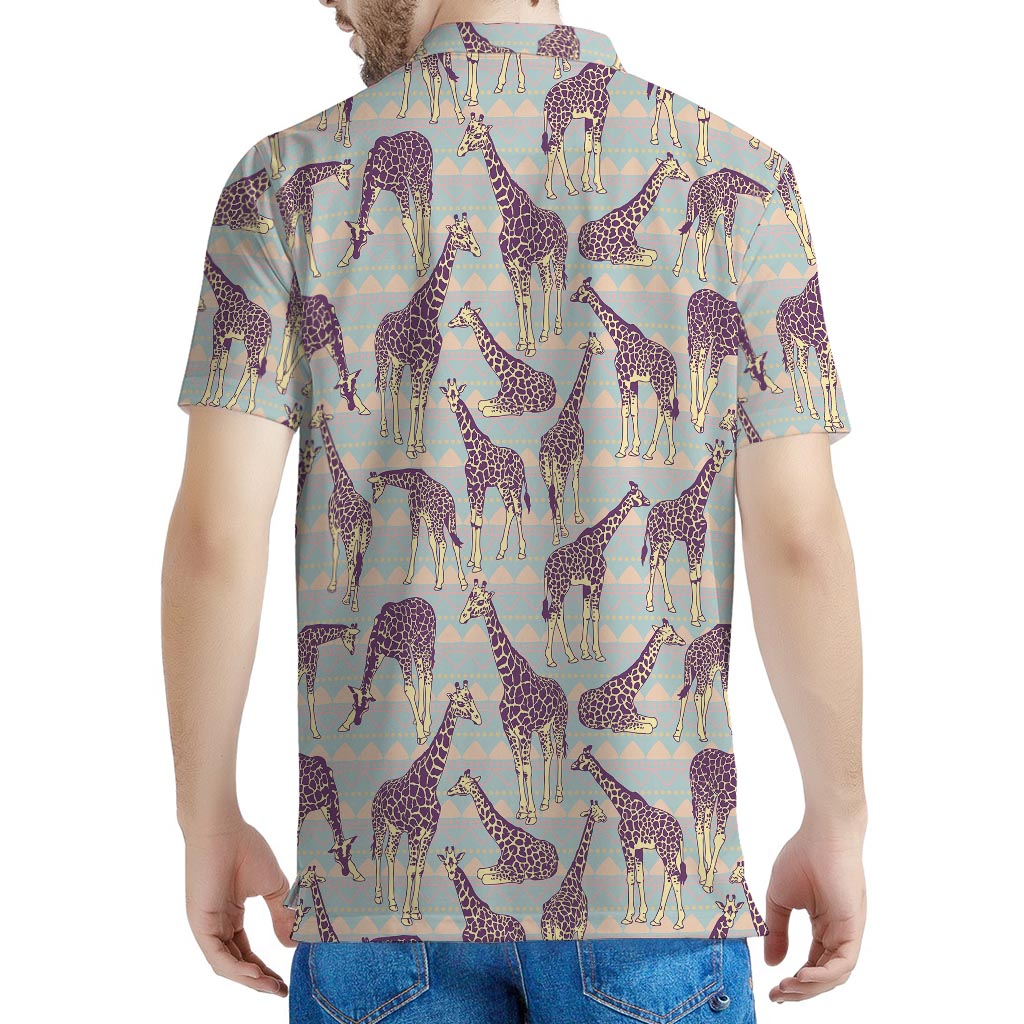 Aztec Giraffe Pattern Print Men's Polo Shirt