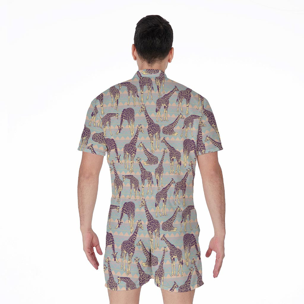 Aztec Giraffe Pattern Print Men's Rompers