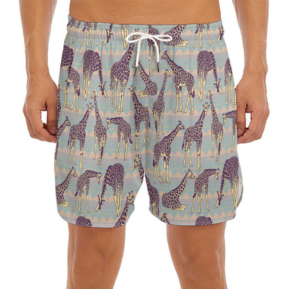 Aztec Giraffe Pattern Print Men's Split Running Shorts