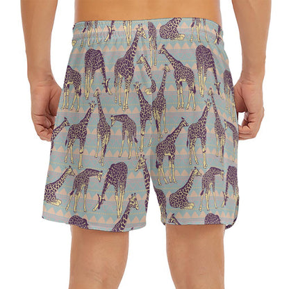 Aztec Giraffe Pattern Print Men's Split Running Shorts