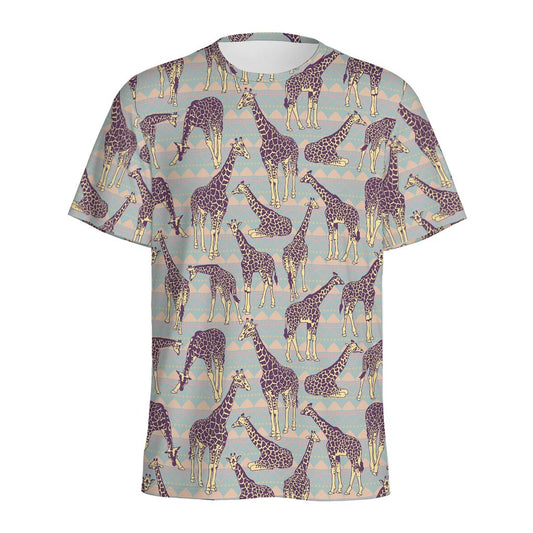Aztec Giraffe Pattern Print Men's Sports T-Shirt
