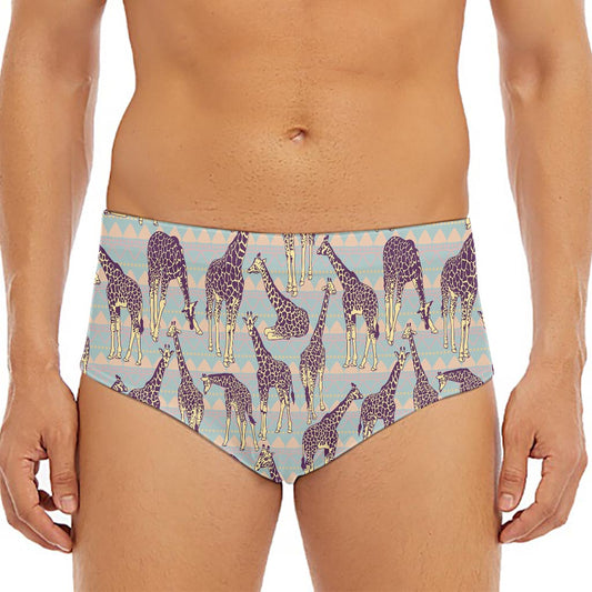 Aztec Giraffe Pattern Print Men's Triangle Swim Briefs