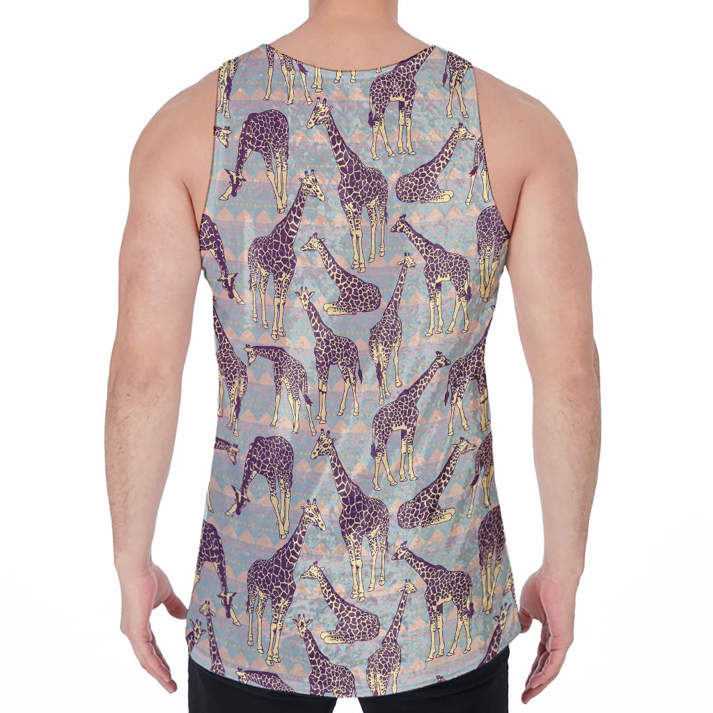 Aztec Giraffe Pattern Print Men's Velvet Tank Top