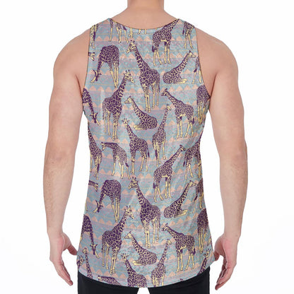 Aztec Giraffe Pattern Print Men's Velvet Tank Top