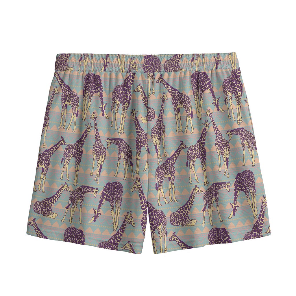 Aztec Giraffe Pattern Print Mesh Shorts