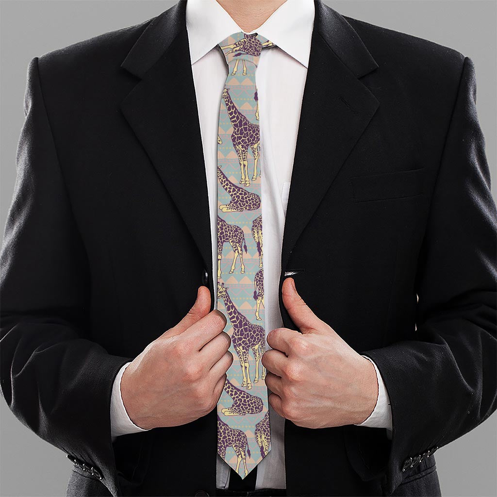 Aztec Giraffe Pattern Print Necktie