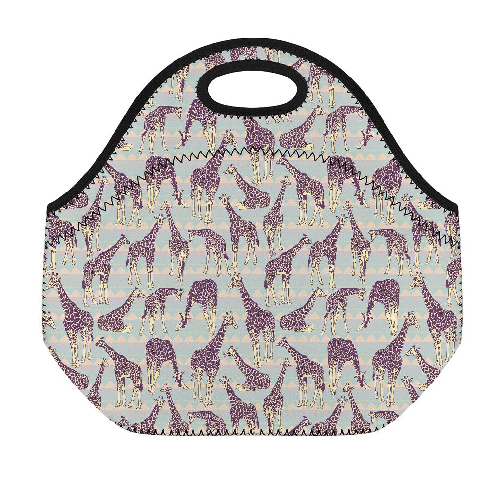 Aztec Giraffe Pattern Print Neoprene Lunch Bag