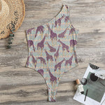 Aztec Giraffe Pattern Print One Shoulder Bodysuit