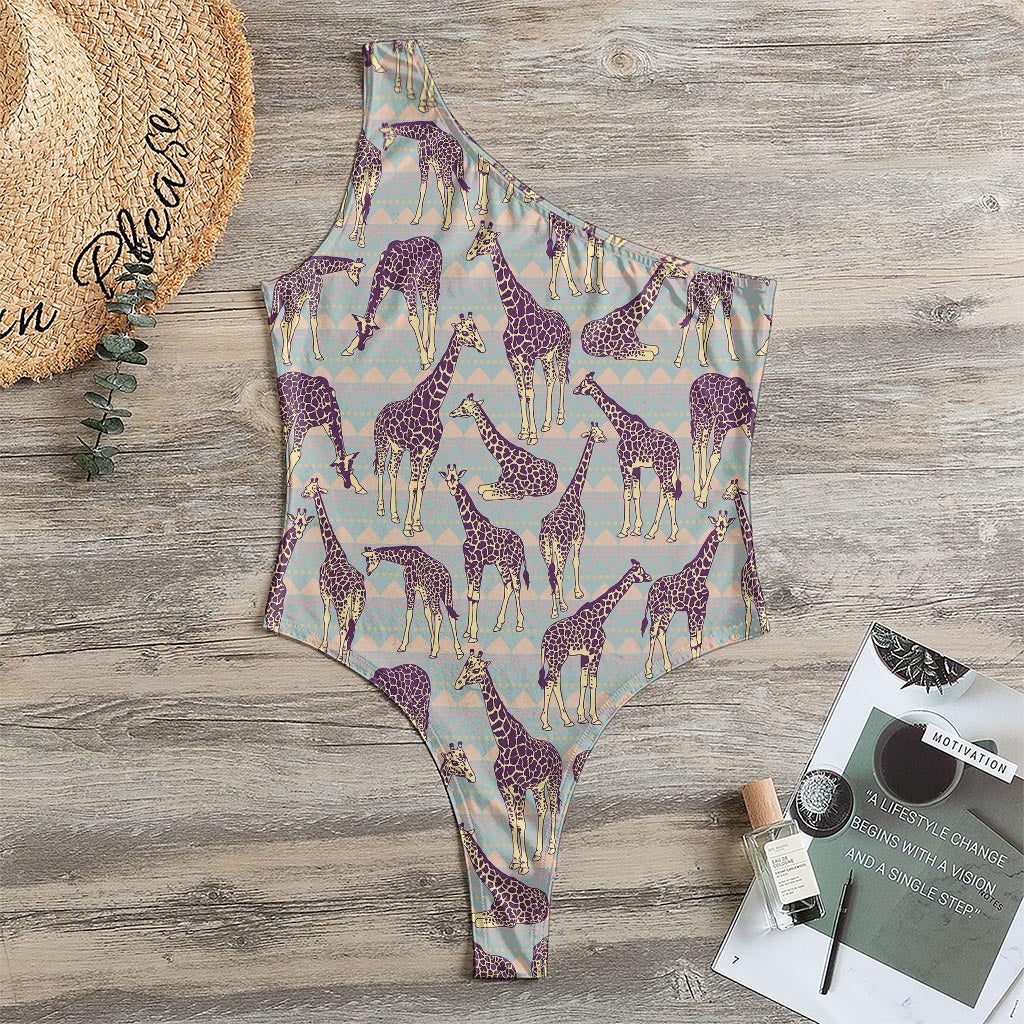 Aztec Giraffe Pattern Print One Shoulder Bodysuit