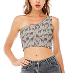 Aztec Giraffe Pattern Print One Shoulder Crop Top