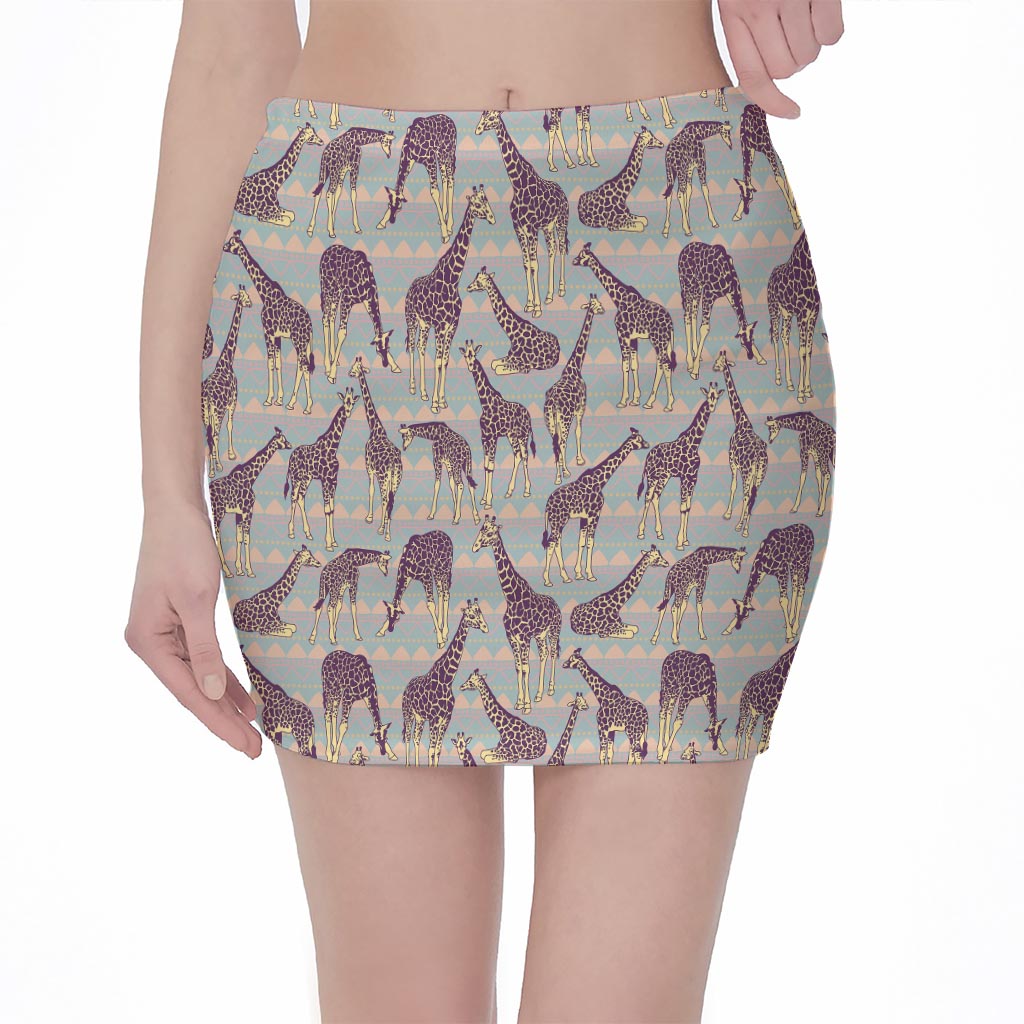 Aztec Giraffe Pattern Print Pencil Mini Skirt