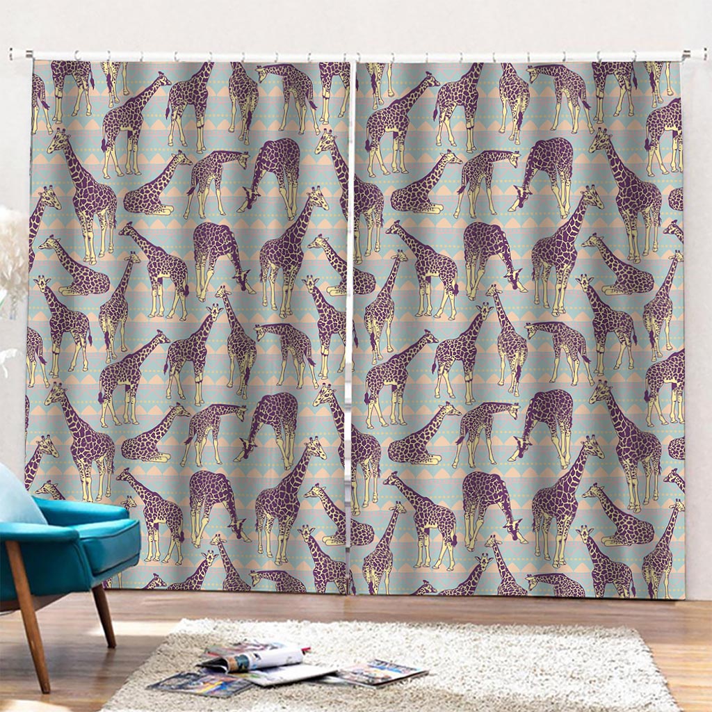 Aztec Giraffe Pattern Print Pencil Pleat Curtains