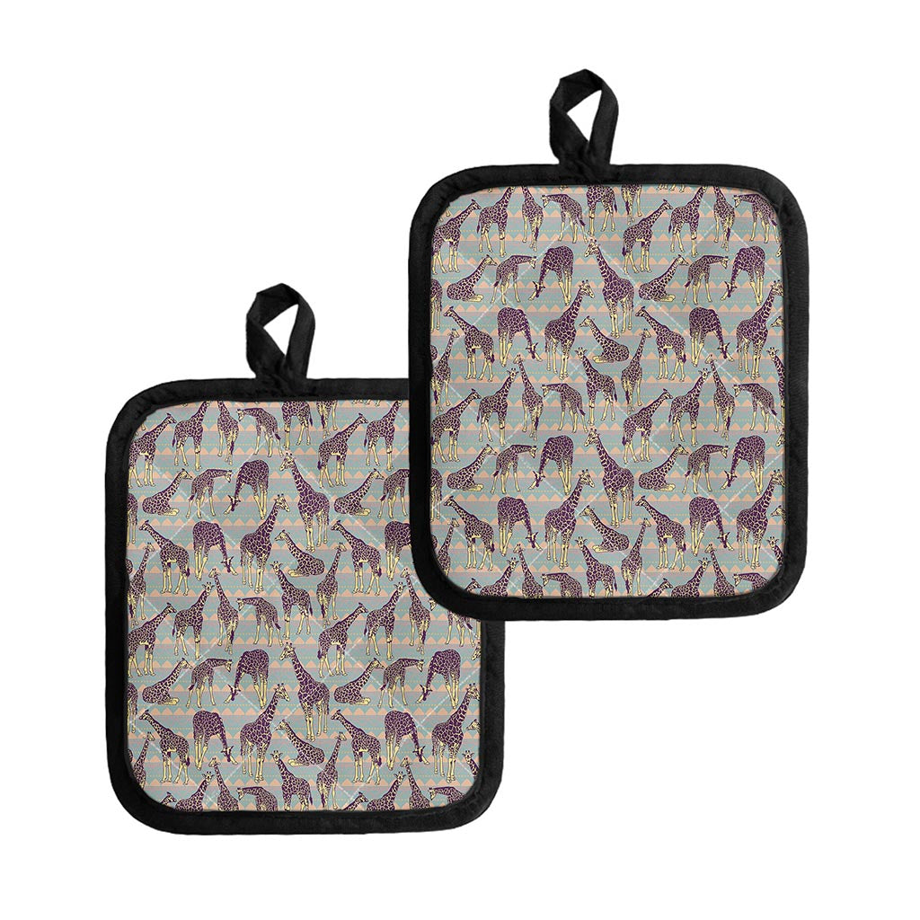 Aztec Giraffe Pattern Print Pot Holders