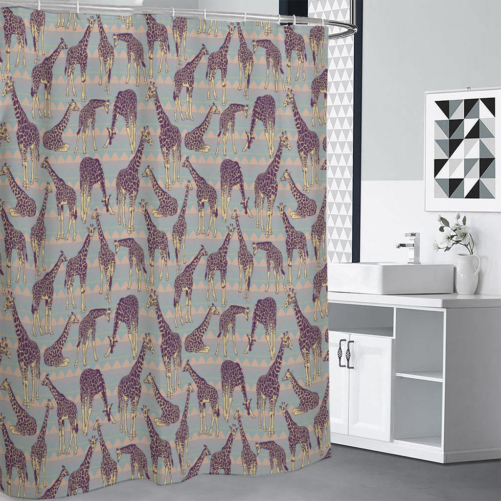 Aztec Giraffe Pattern Print Premium Shower Curtain