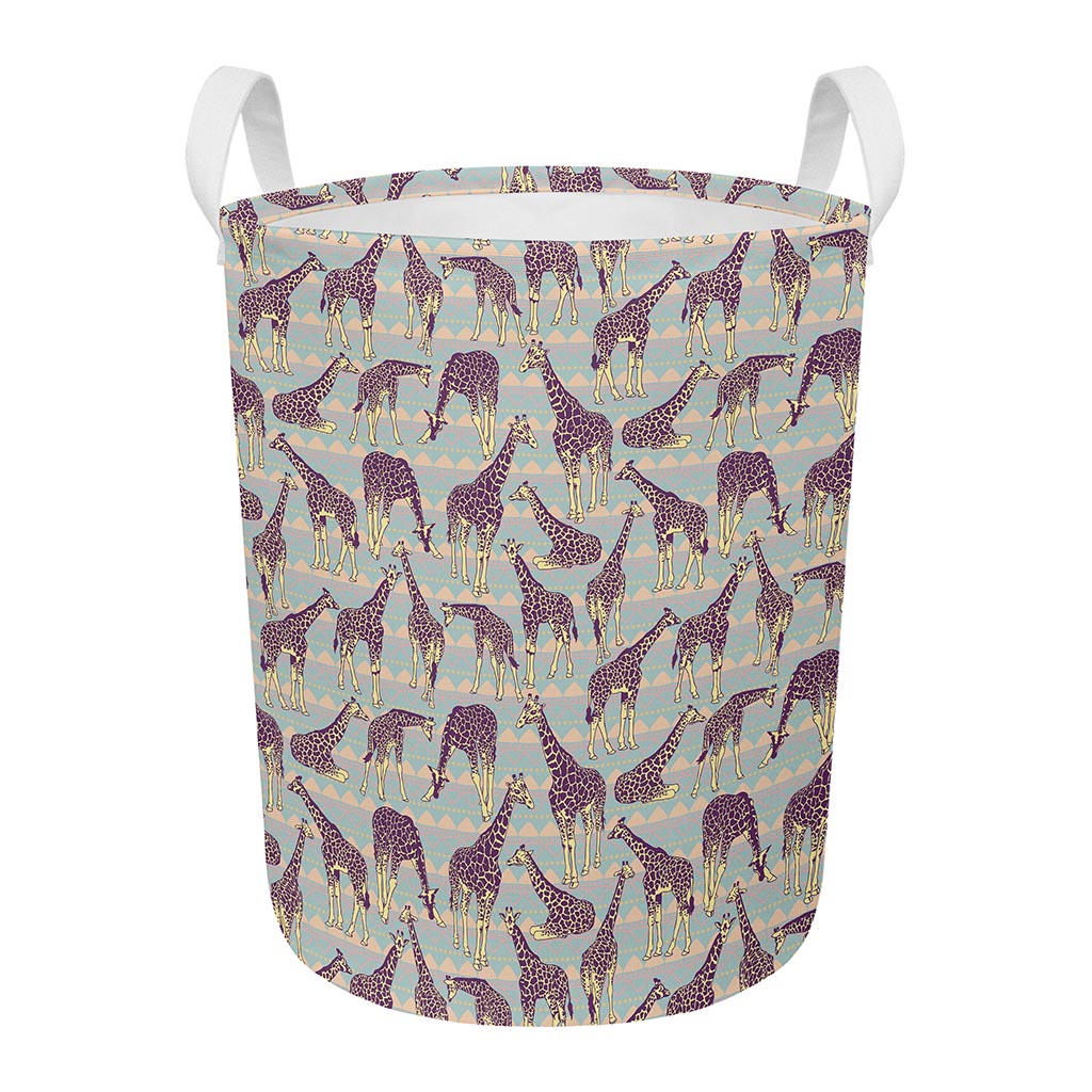 Aztec Giraffe Pattern Print Round Laundry Basket