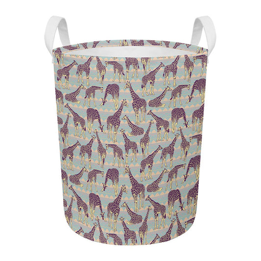 Aztec Giraffe Pattern Print Round Laundry Basket