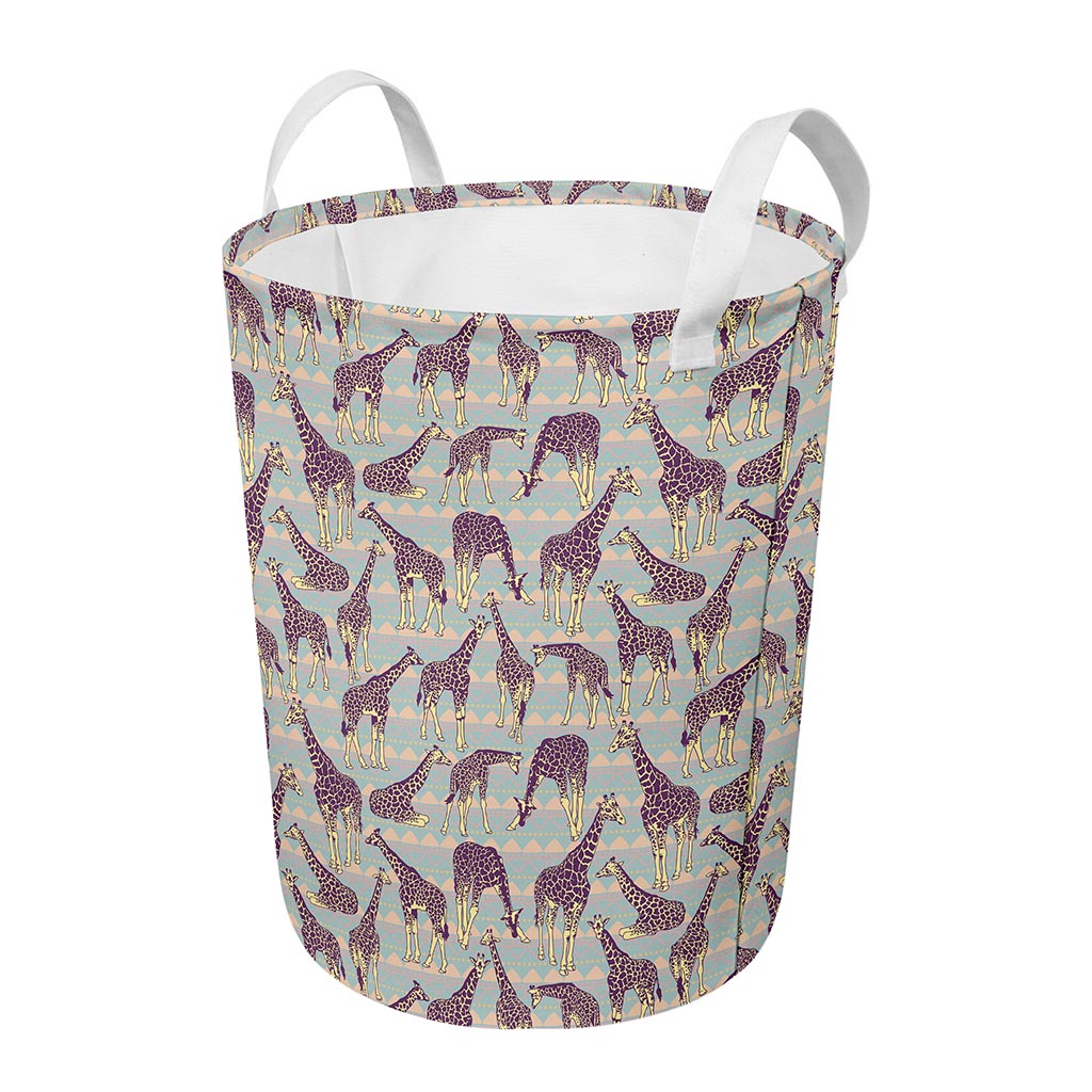 Aztec Giraffe Pattern Print Round Laundry Basket