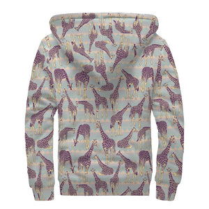 Aztec Giraffe Pattern Print Sherpa Lined Zip Up Hoodie