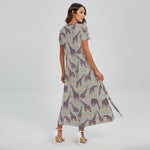 Aztec Giraffe Pattern Print Short Sleeve Maxi Dress