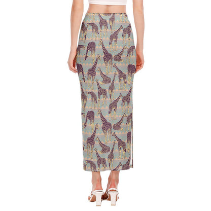 Aztec Giraffe Pattern Print Side Slit Maxi Skirt