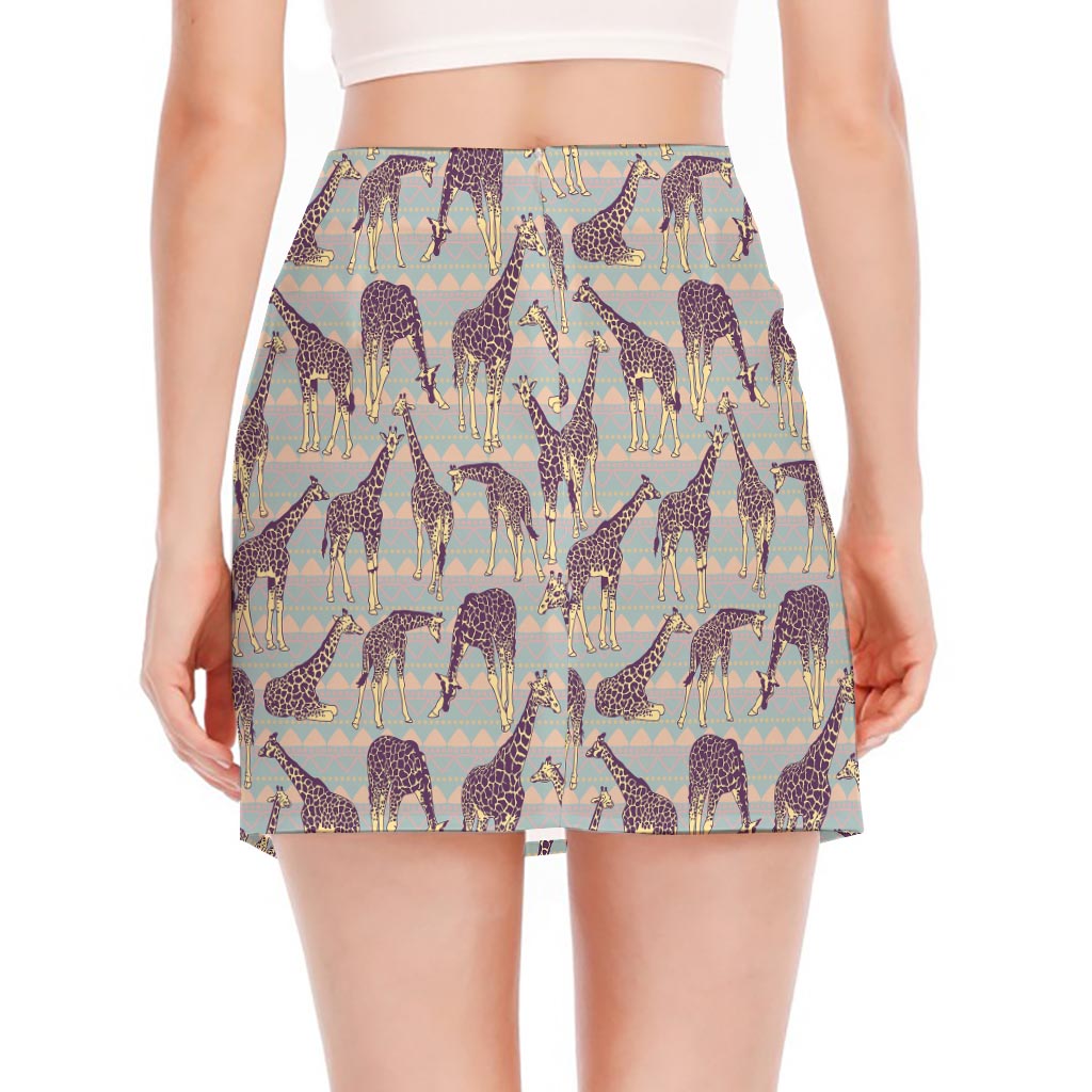 Aztec Giraffe Pattern Print Side Slit Mini Skirt