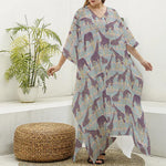 Aztec Giraffe Pattern Print Silk V-Neck Kaftan Dress