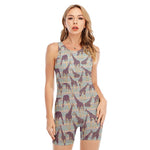 Aztec Giraffe Pattern Print Sleeveless One Piece Swimsuit