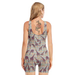 Aztec Giraffe Pattern Print Sleeveless One Piece Swimsuit