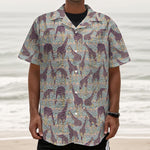Aztec Giraffe Pattern Print Textured Short Sleeve Shirt