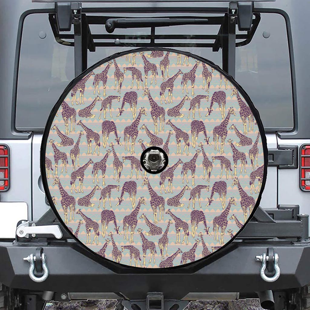 Aztec Giraffe Pattern Print Tire Cover With Camera Hole