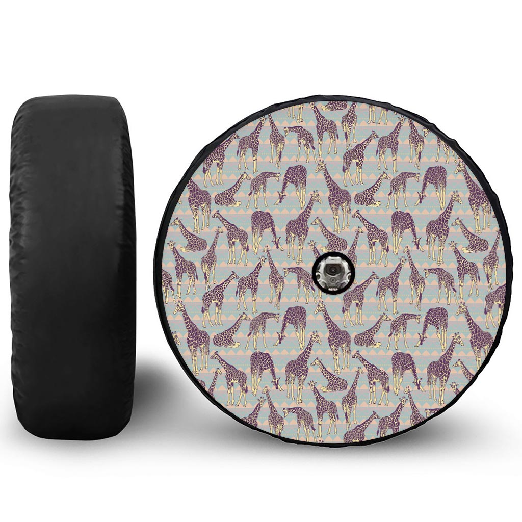 Aztec Giraffe Pattern Print Tire Cover With Camera Hole