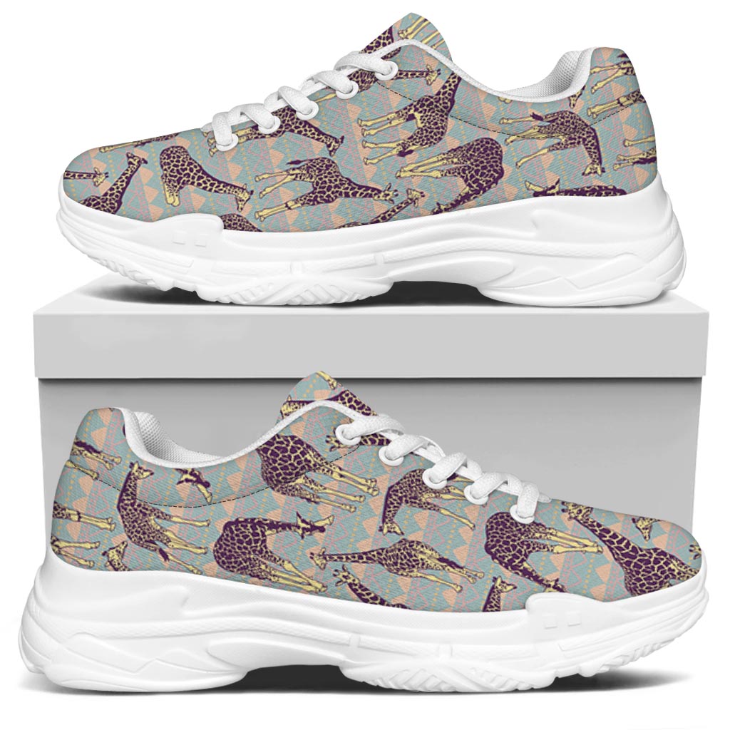 Aztec Giraffe Pattern Print White Chunky Shoes