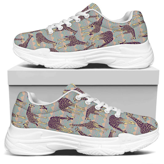 Aztec Giraffe Pattern Print White Chunky Shoes