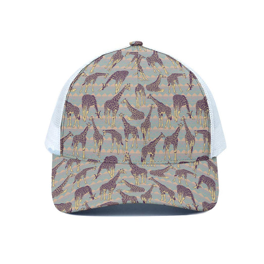 Aztec Giraffe Pattern Print White Mesh Trucker Cap