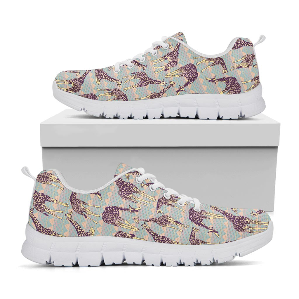 Aztec Giraffe Pattern Print White Running Shoes