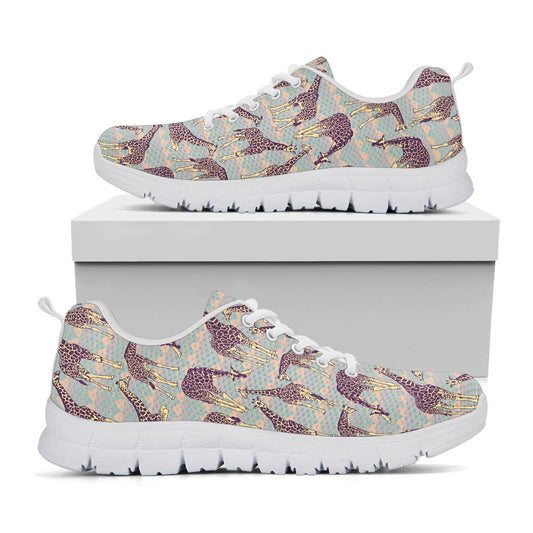 Aztec Giraffe Pattern Print White Running Shoes