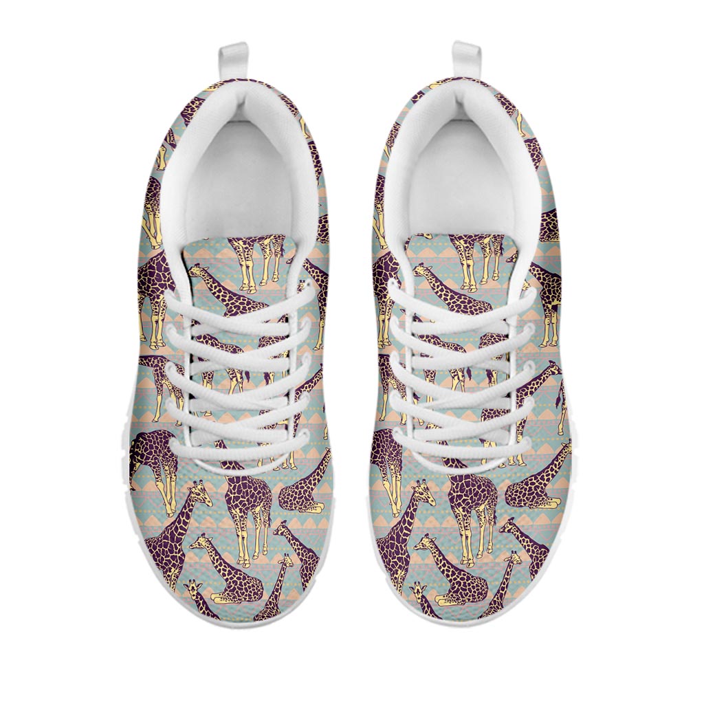 Aztec Giraffe Pattern Print White Running Shoes