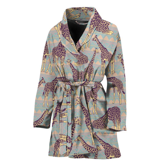 Aztec Giraffe Pattern Print Women's Bathrobe