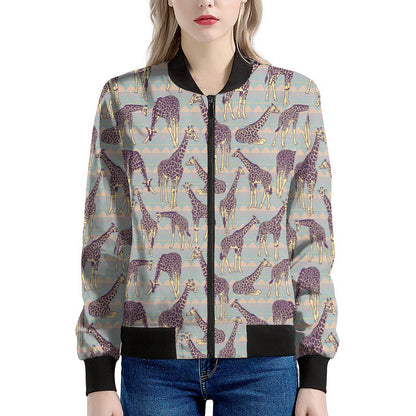 Aztec Giraffe Pattern Print Women's Bomber Jacket