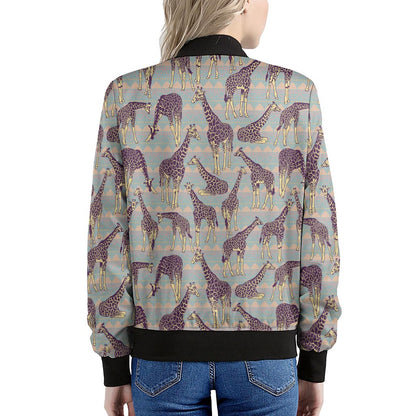Aztec Giraffe Pattern Print Women's Bomber Jacket