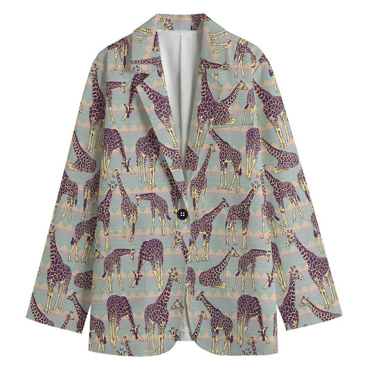 Aztec Giraffe Pattern Print Women's Cotton Blazer