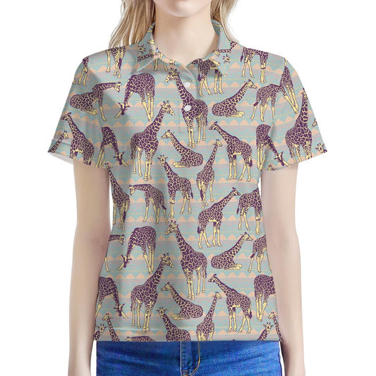 Aztec Giraffe Pattern Print Women's Polo Shirt